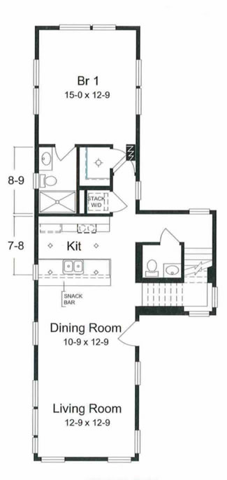 The floor plan of the Bay Head I provides a large living room, dining room and kitchen area for excellent entertaining capabilities. The approximately 15 X 13 foot bedroom in the rear of the first floor provides excellent privacy and serves as the master bedroom, all on one level.